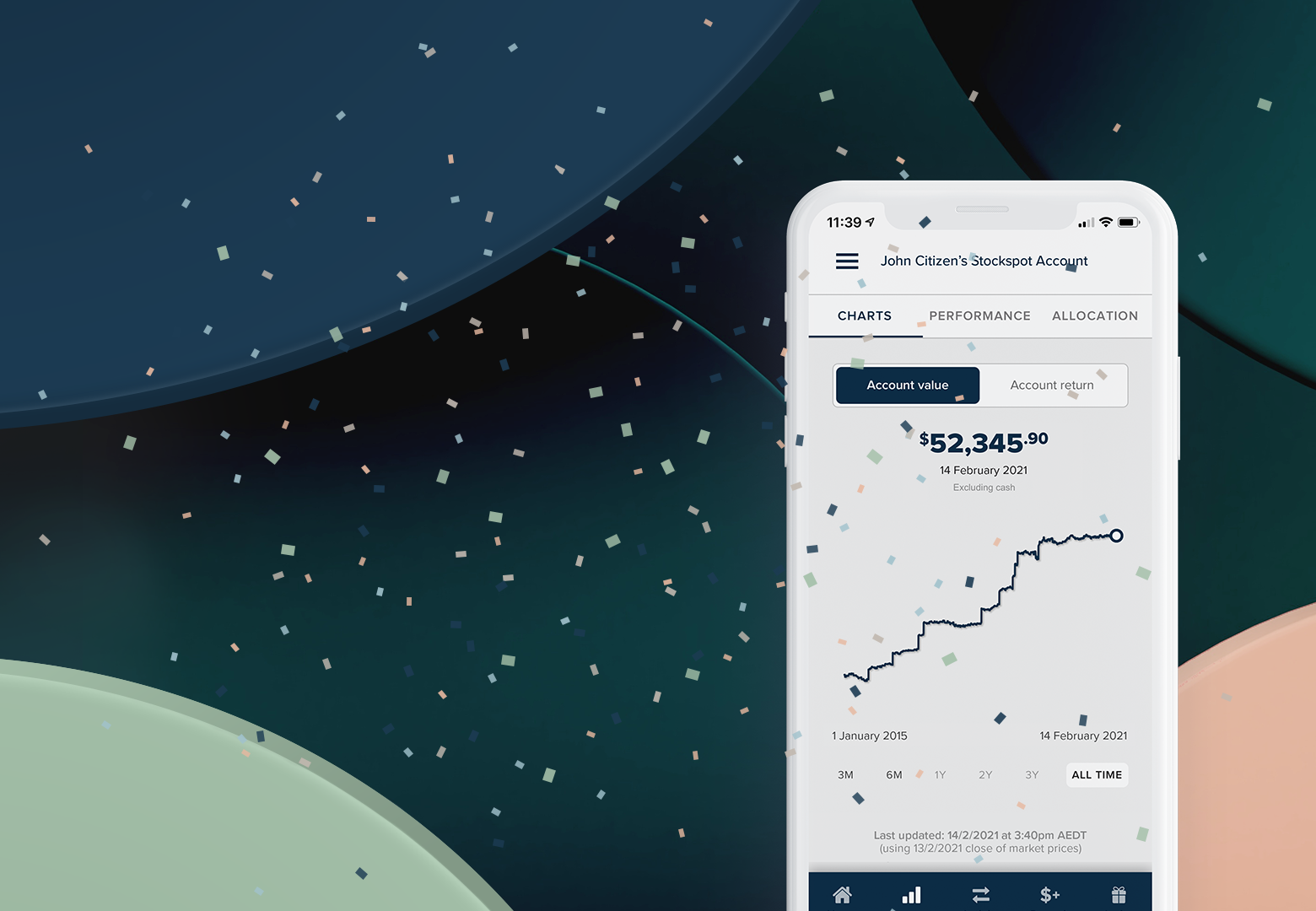 Stockspot mobile app with confetti